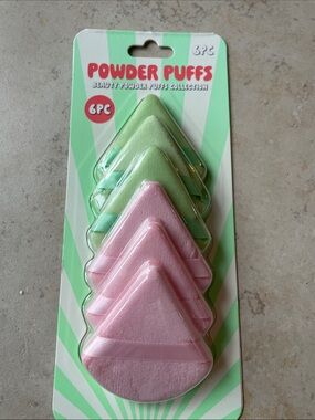 Powder Puffs Set - Pink & Light Green Triangular Makeup Puffs (6pc)